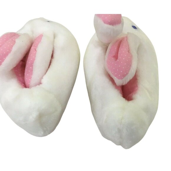 Avon Teddy Toes Plush Slippers -  White Blue Eyed Bunnies- Rabbit Slippers - SMA - Picture 2 of 5
